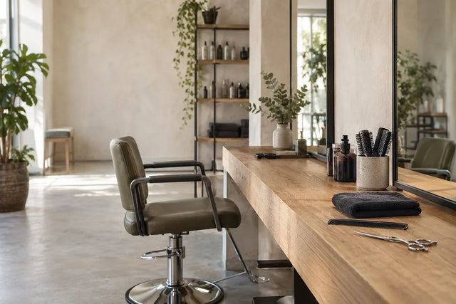 Un poste de coiffure dans un salon en France.