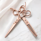 Ensemble de Ciseaux Or Rose Juntetsu VG10 Pro — Coupe & Effilage - vue de face (SKU: JUN-RSG-S50)