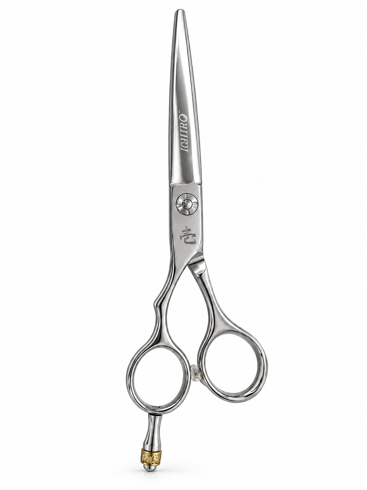 Ciseaux de coupe gaucher Ichiro Crown à lame convexe et poignée offset, ergot couronne ton or (SKU: ICH-CRN-LC55)