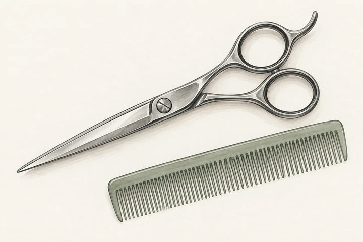 Illustration : ciseaux de coupe et peigne