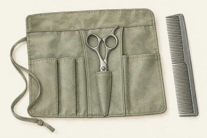 Illustration : trousse de rangement pour ciseaux et peigne