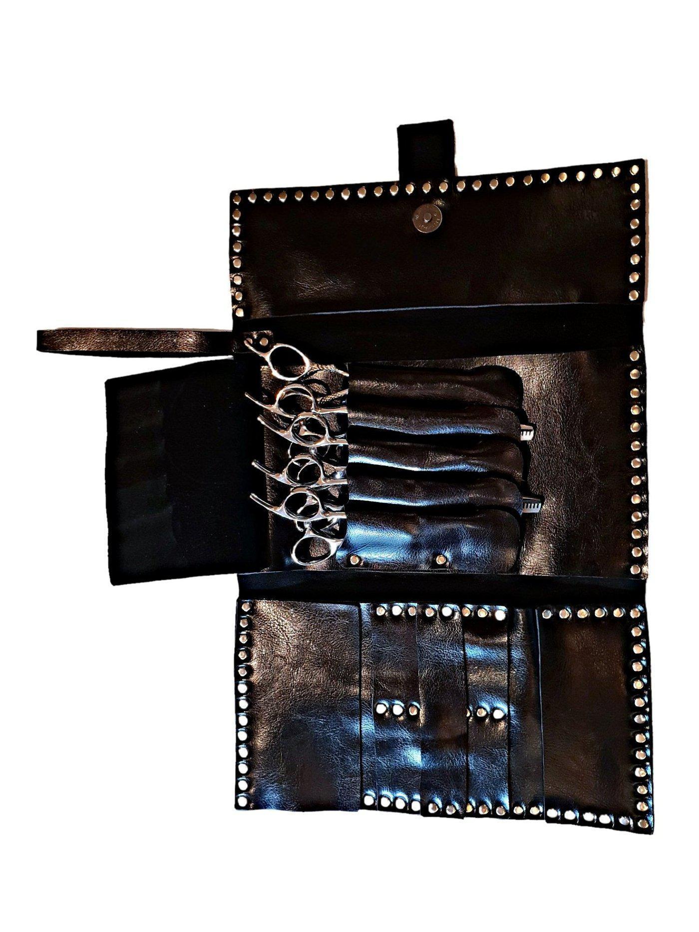 Pochette en cuir noir Tetsu pour quatre paires de ciseaux