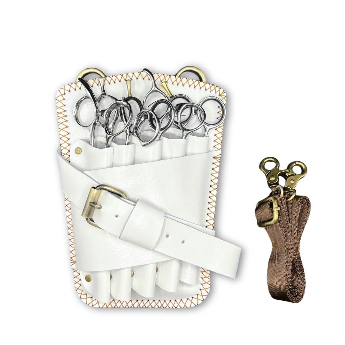 Holster Artisan à Ciseaux en Cuir Blanc Juntetsu — 5 Poches