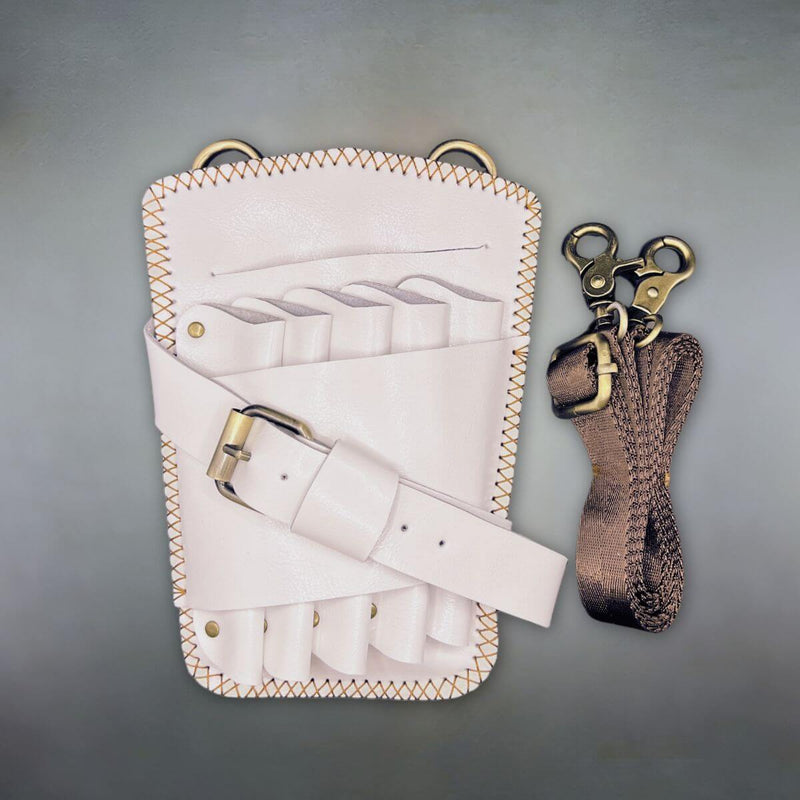 Holster Artisan à Ciseaux en Cuir Blanc Juntetsu — 5 Poches