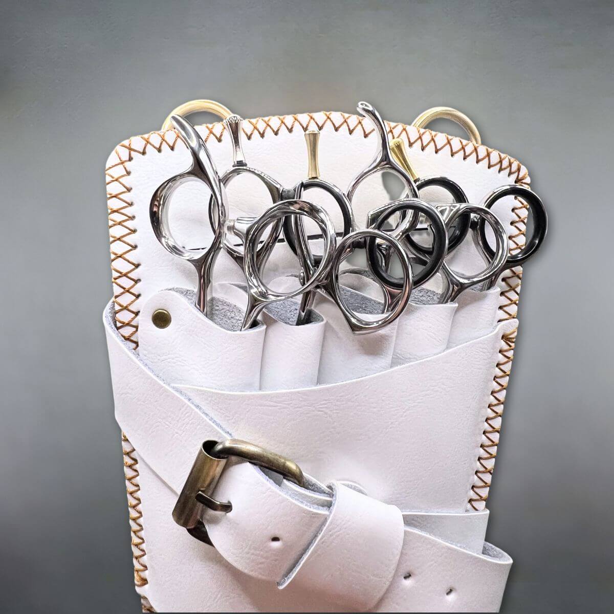 Holster Artisan à Ciseaux en Cuir Blanc Juntetsu — 5 Poches