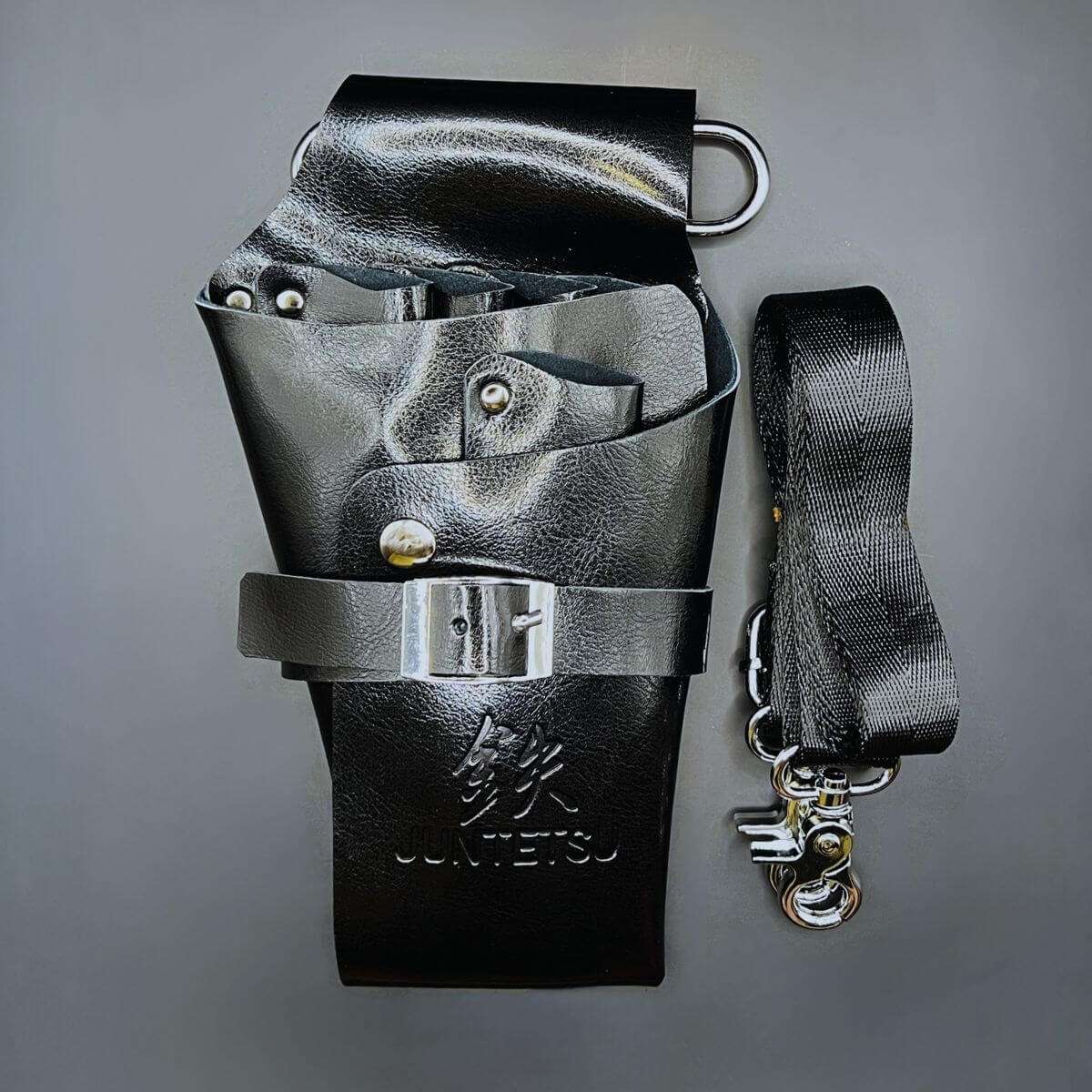 Holster Ceinture à Ciseaux en Cuir Noir Juntetsu — 5 Poches