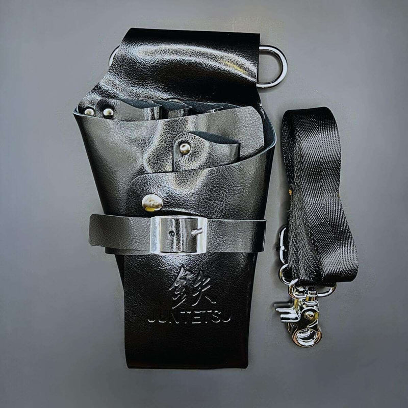 Holster Ceinture à Ciseaux en Cuir Noir Juntetsu — 5 Poches #dark