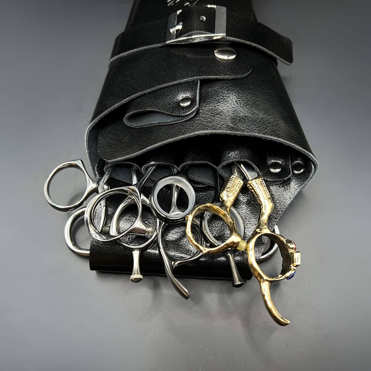 Holster Ceinture à Ciseaux en Cuir Noir Juntetsu — 5 Poches