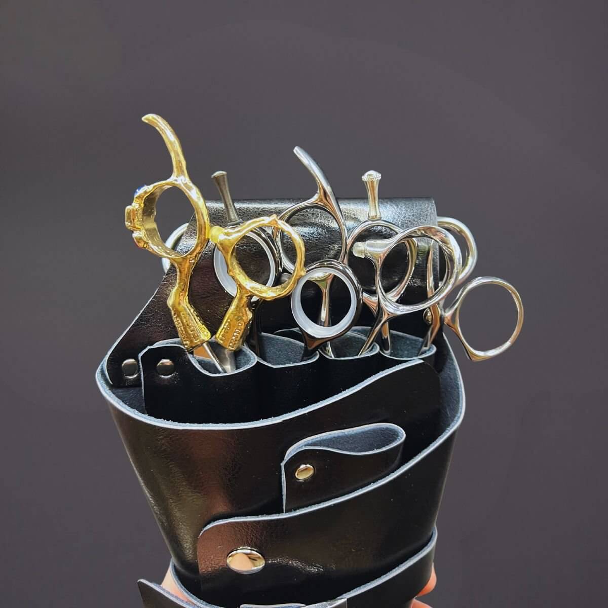 Holster Ceinture à Ciseaux en Cuir Noir Juntetsu — 5 Poches