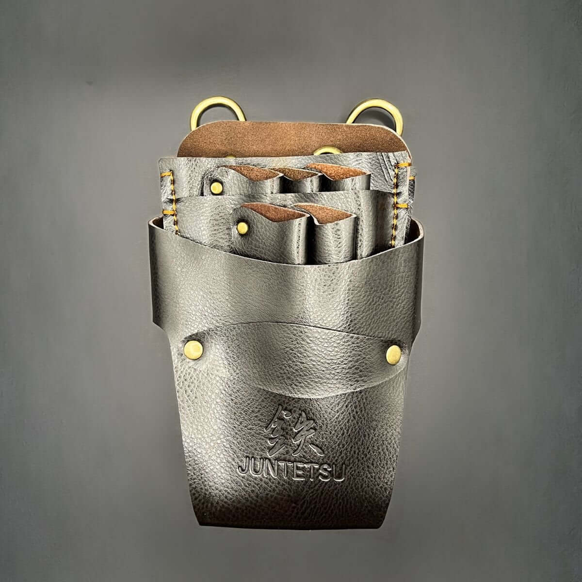 Holster Classic à Ciseaux en Cuir Marron Juntetsu — 5 Poches
