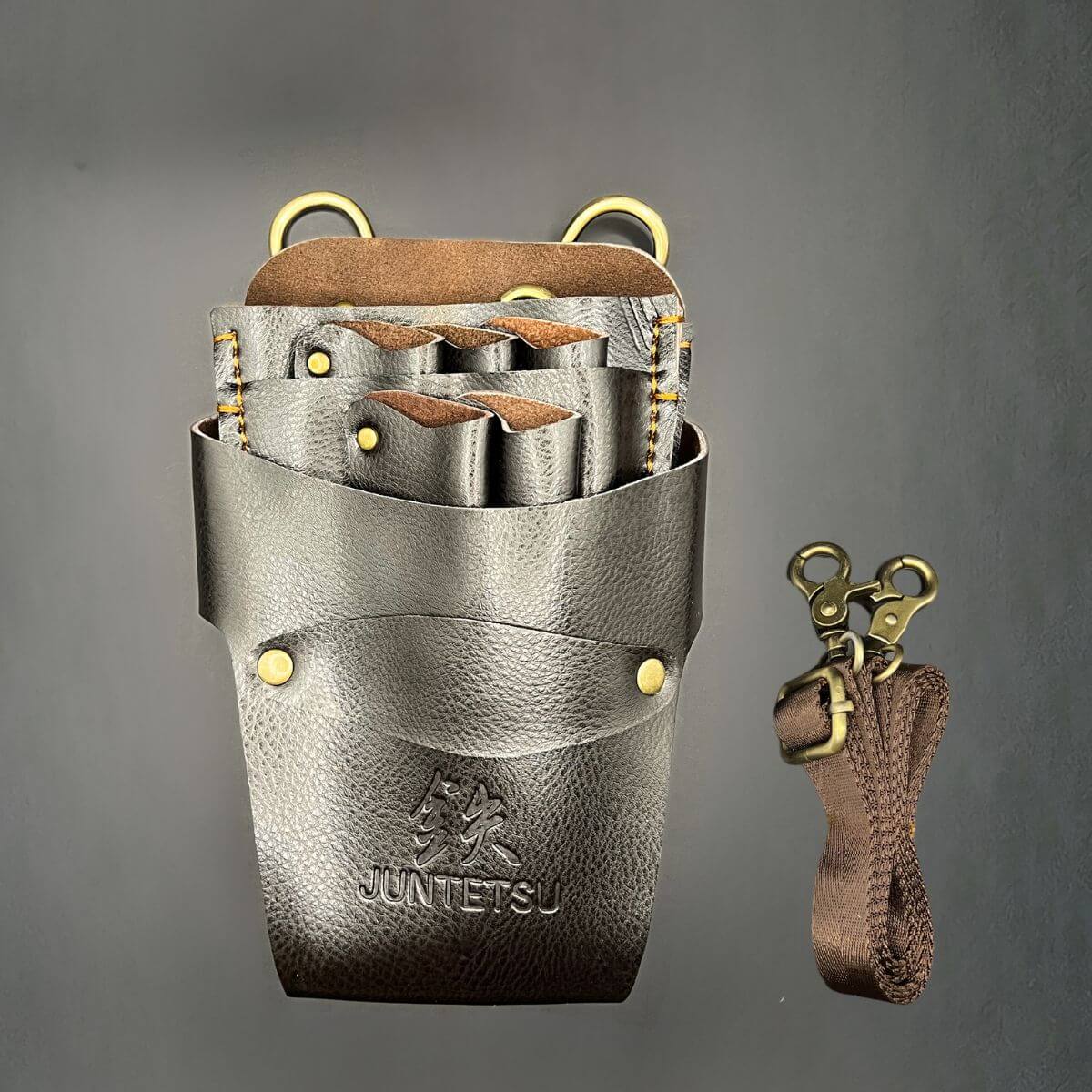Holster Classic à Ciseaux en Cuir Marron Juntetsu — 5 Poches