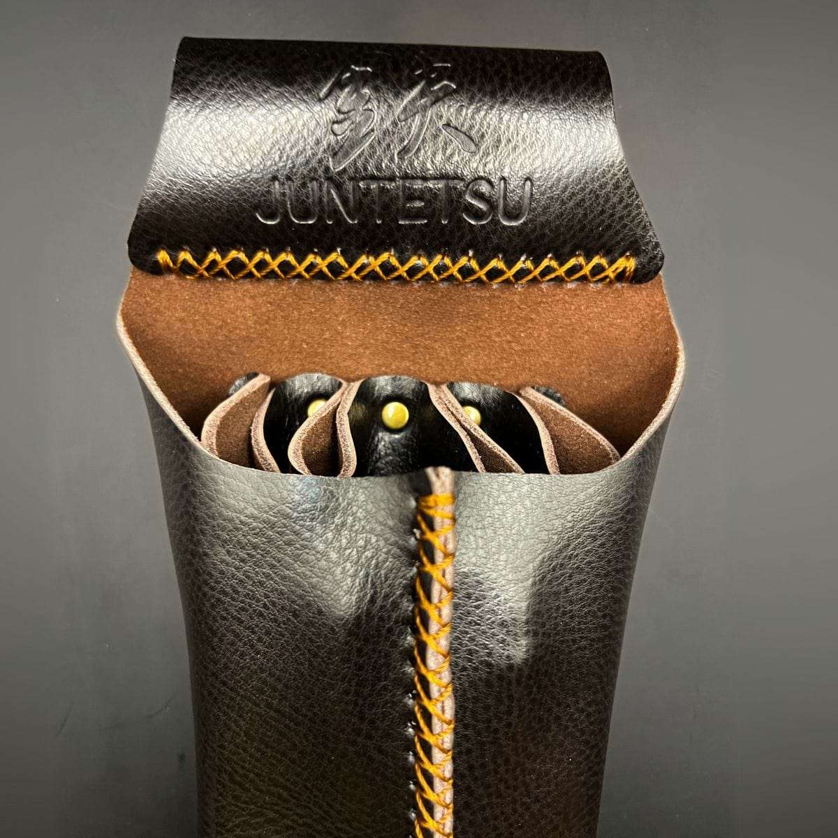 Étui-Holster à Ciseaux en Cuir Juntetsu Dusk Marron — 4 Poches