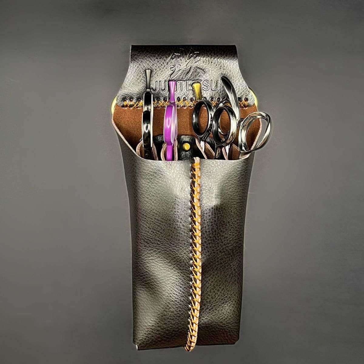 Étui-Holster à Ciseaux en Cuir Juntetsu Dusk Marron — 4 Poches