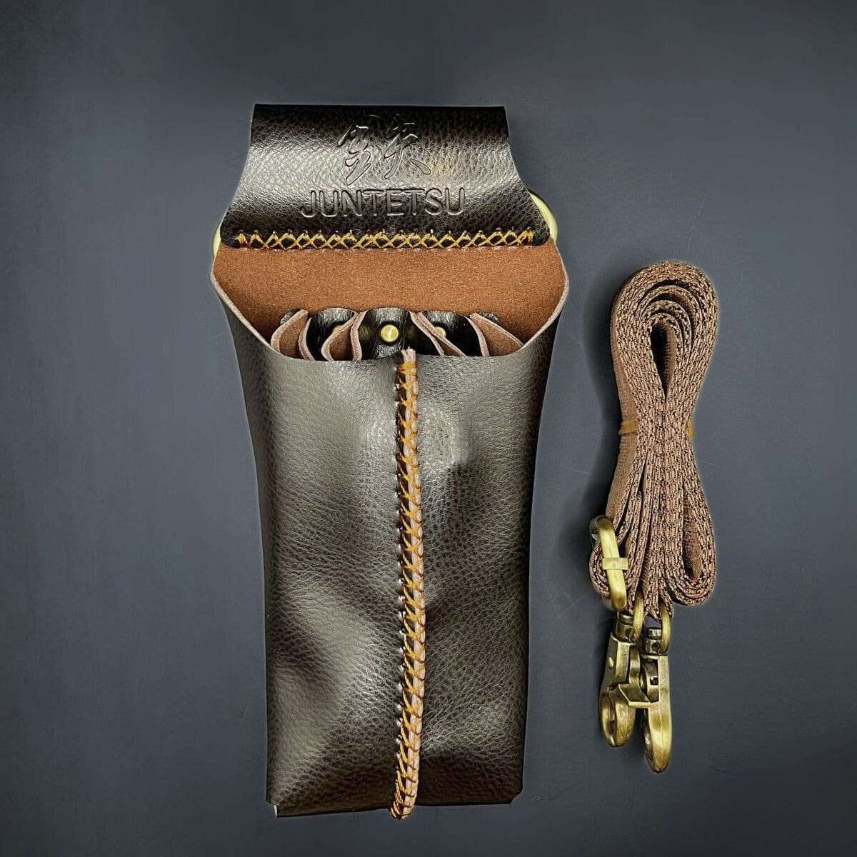 Étui-Holster à Ciseaux en Cuir Juntetsu Dusk Marron — 4 Poches