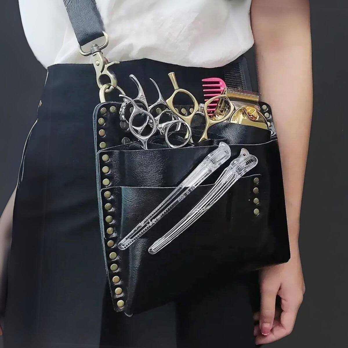 Holster Plat Kuro à Ciseaux en Cuir Noir Juntetsu — 4 Poches