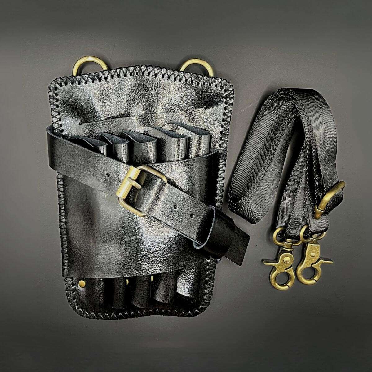 Holster Ceinture Shadow à Ciseaux en Cuir Noir Juntetsu — 5 Poches
