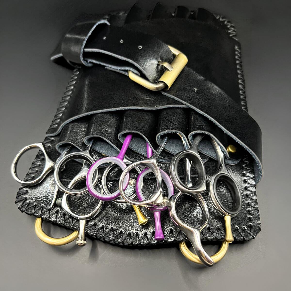 Holster Ceinture Shadow à Ciseaux en Cuir Noir Juntetsu — 5 Poches