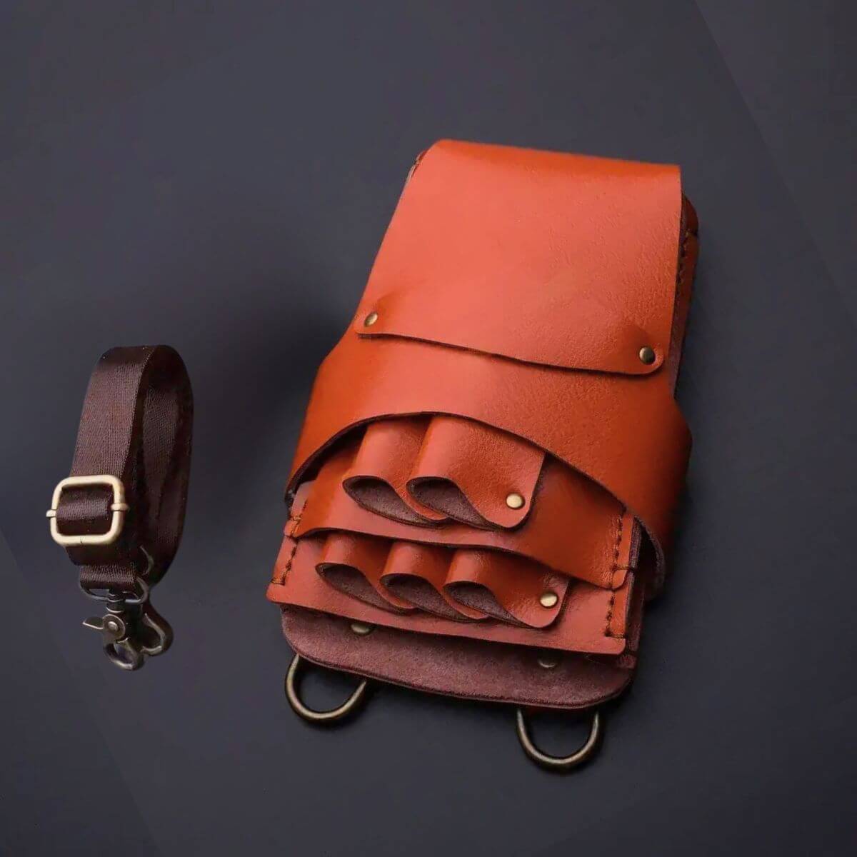 Holster Classic Tabi à Ciseaux en Cuir Camel Juntetsu — 5 Poches
