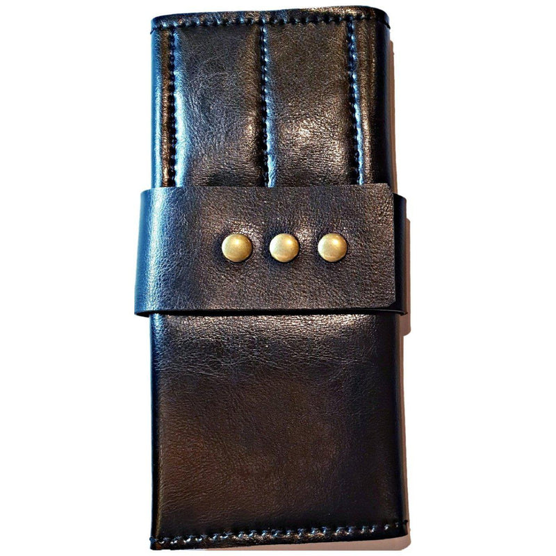 Pochette a enrouler en cuir noir pour huit paires de ciseaux