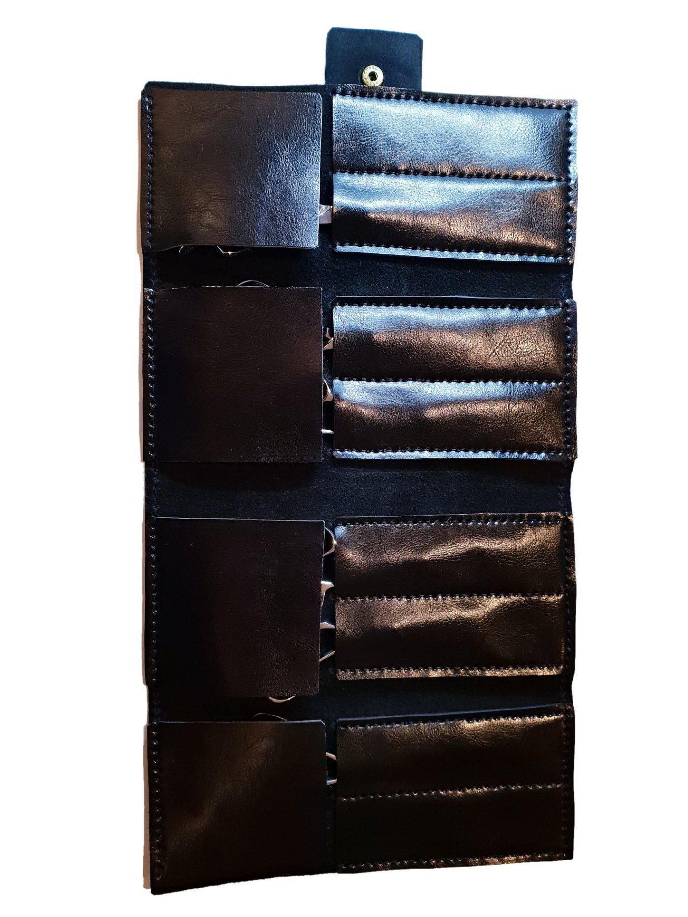 Pochette a enrouler en cuir noir pour huit paires de ciseaux