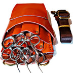 Etui-ceinture en cuir orange pour cinq paires de ciseaux de coiffure