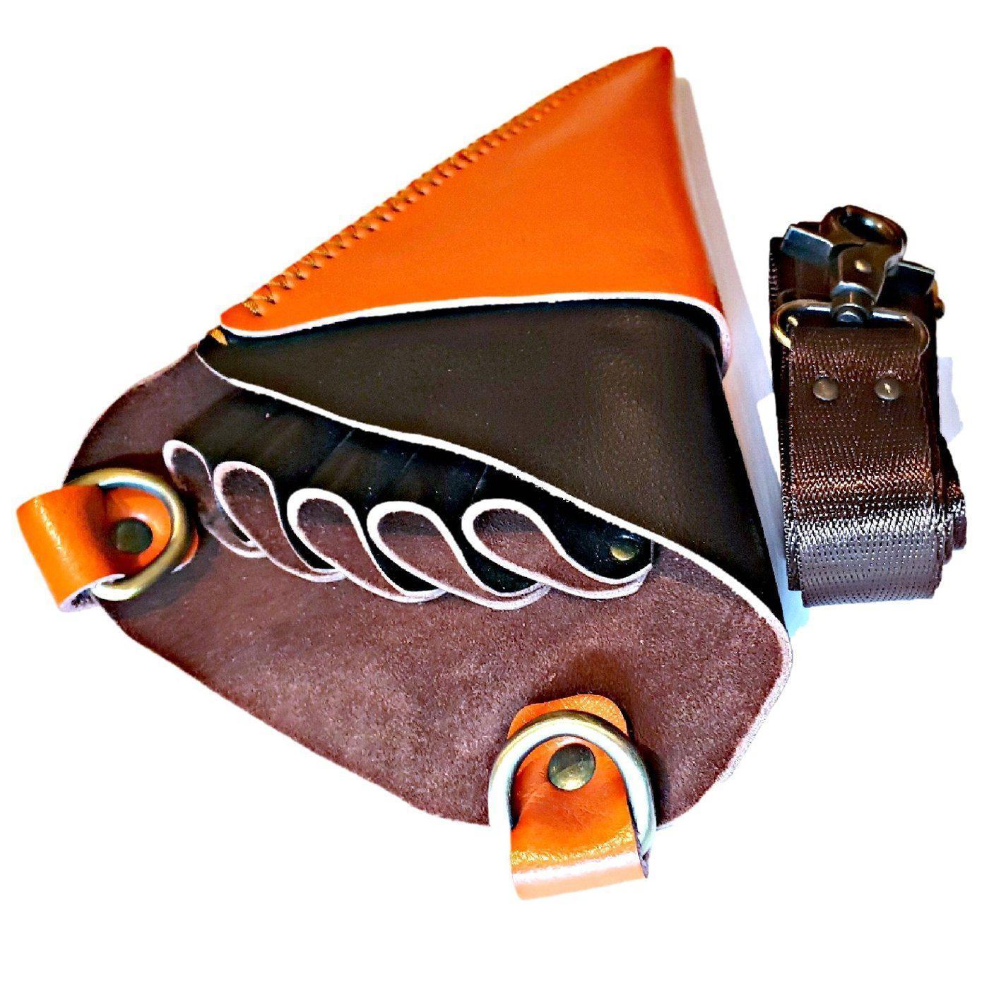 Etui-ceinture en cuir orange et marron pour cinq paires de ciseaux