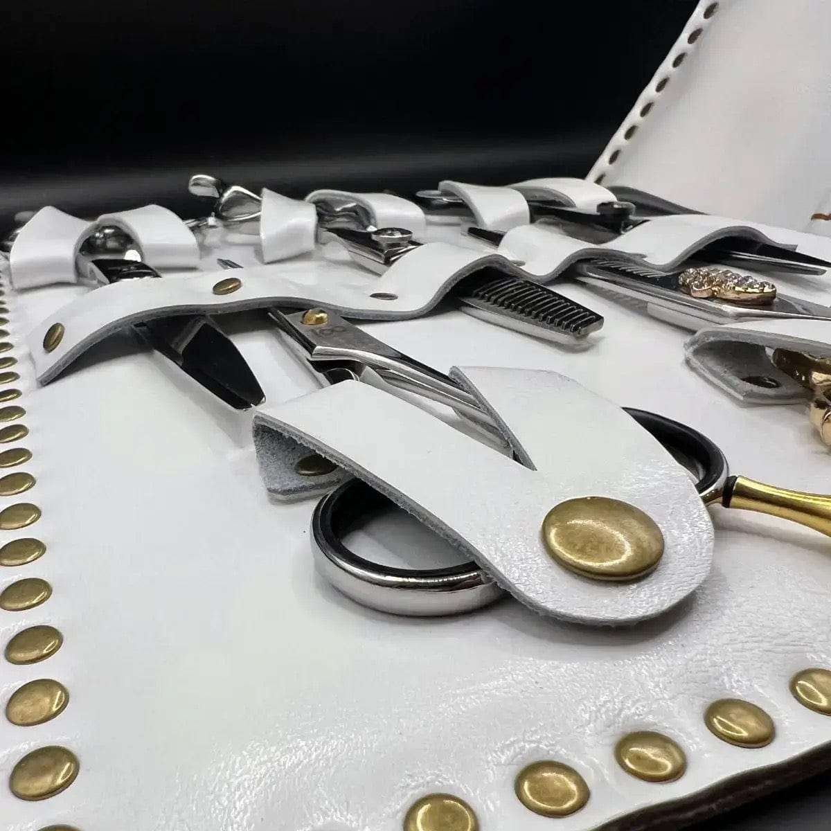 Étui à Ciseaux en Cuir Blanc Premium — 5 Poches