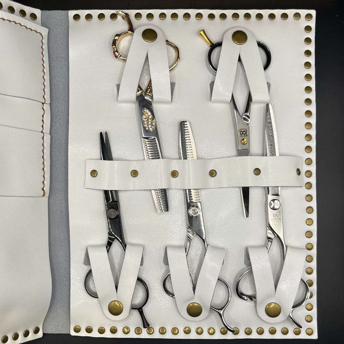 Étui à Ciseaux en Cuir Blanc Premium — 5 Poches