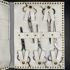Étui à Ciseaux en Cuir Blanc Premium — 5 Poches